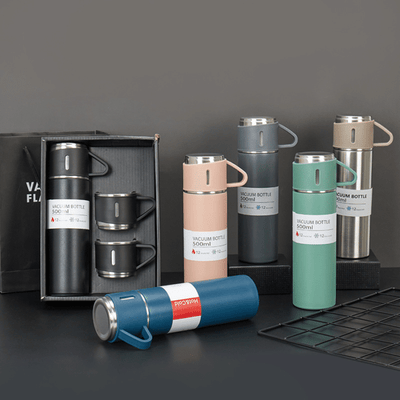 Double Wall Stainless Steel Thermos Set – 500ml Vacuum Flask with Extra Lid, Gift Box eGood